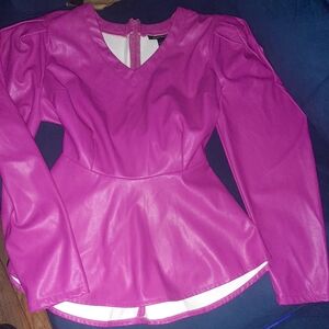 Ashley Stewart Orchid Pink Faux Leather Peplum Top Size 14/16